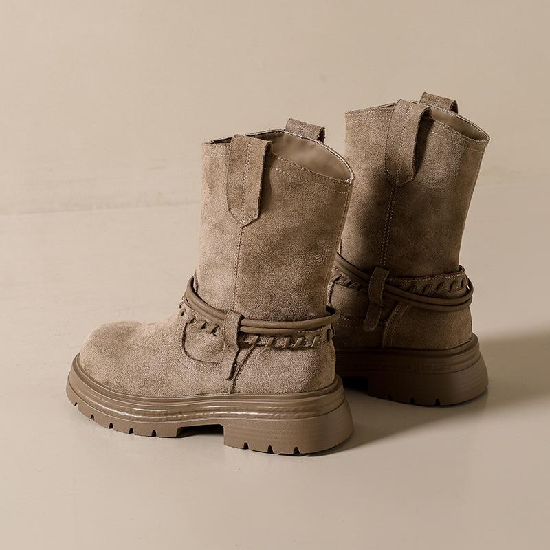 Thick-soled Western Boots Women's 2025 Autumn and Winter New British Martin Boots Thick Heel Short Boots Women's Versatile Casual Single Boots Wo