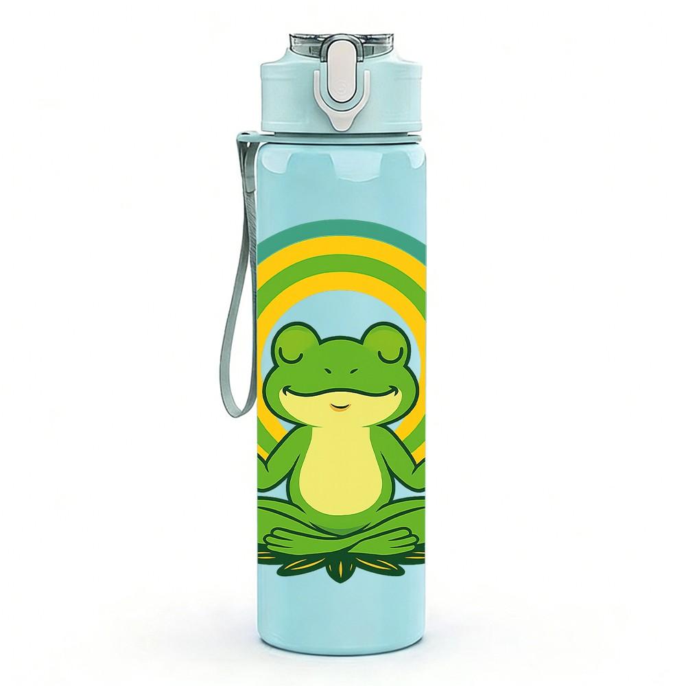 1PC Rainbow Frog Cartoon Design 750ml Color Plastic Sports Water Bottle Leakproof Flip Straw Lid Suitable for Sports Office Home Use