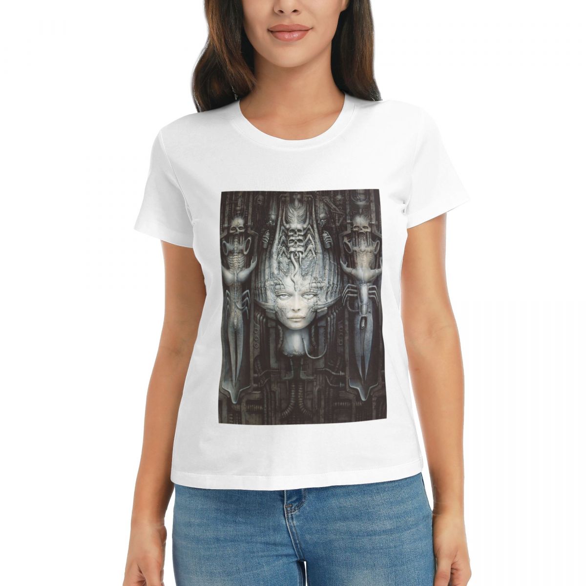 

Women TShirt Hr Giger Li Painting Summer Short Sleeve Tees Round Neck Cotton T Shirts Clothes Tops Streetwear S