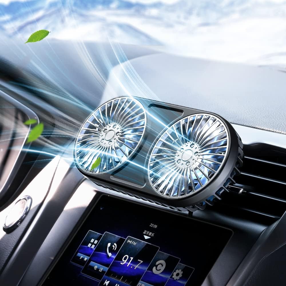 AUSTYLCO Car Fan with USB Port, Car Fan, Double Headed Car Fan, Tabletop/Car Fan,
