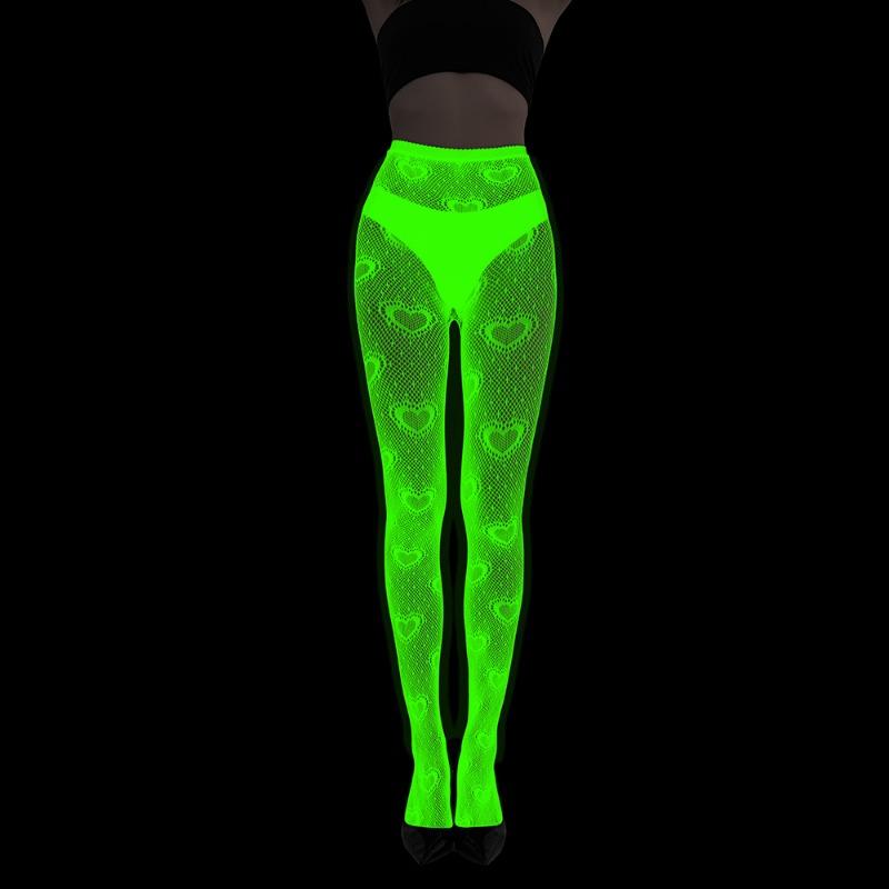 Fluorescent Pantyhose Luminous Fishnet Socks Green Light Sexy Tattoo Lace Body Jacquard Lace Hollow Socks
