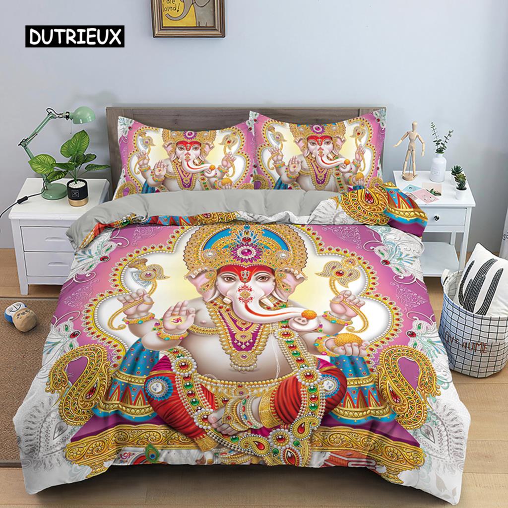 Ganesha Duvet Cover Set Bohemian Elephant Bedding Set Microfiber Bedclothes Double Queen King Size Quilt Cover For Teens Adults