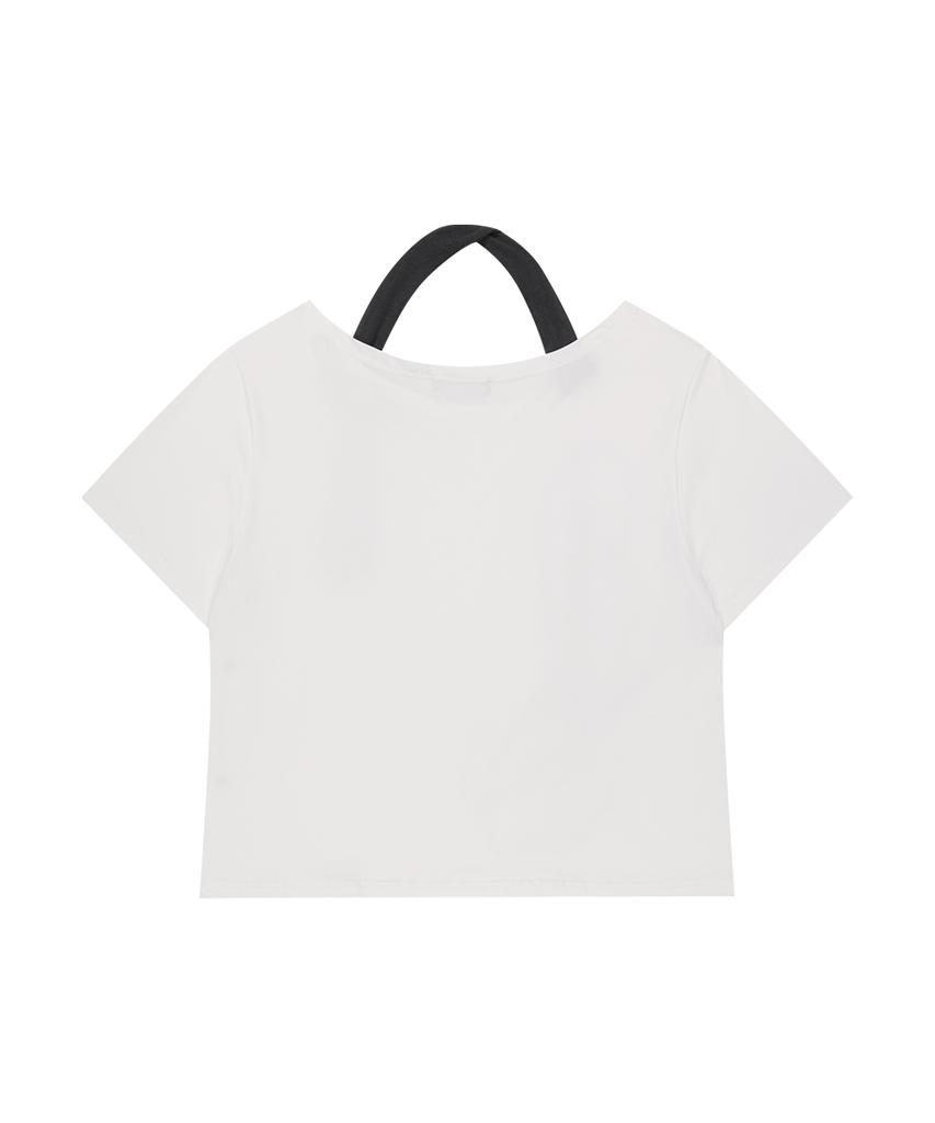 Aejeuyua Belted Halter Off-Shoulder Tee White