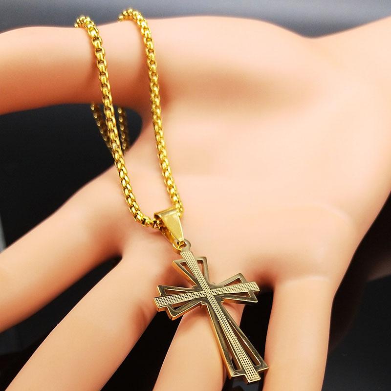 Cross Stainless Steel Necklace Men Gold Color Chain Necklaces Anniversary Birthday Gift Jewerly