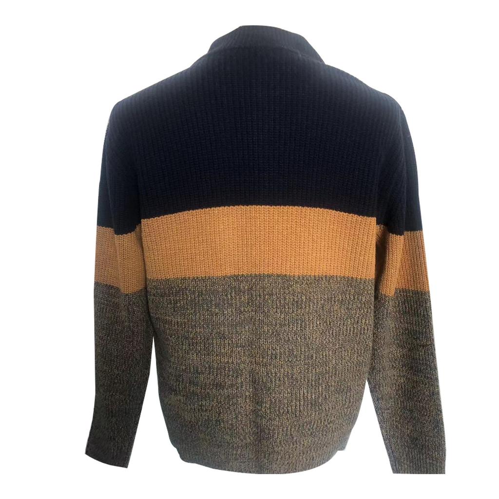 Men's Casual Knitted Pullover Loose Fit Long Sleeve Half Zip Colorblock Sweater