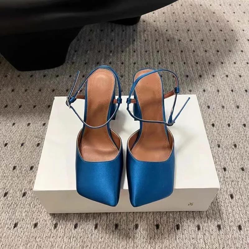 Fashion New Satin Mary Jane Fashion Sandals European American Women's Summer Square Head Thick Heel Shopping Commuting Style High Heels