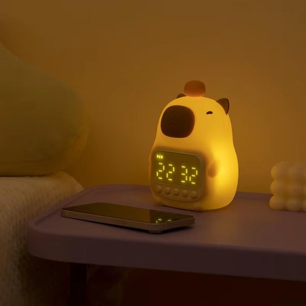 Children Gift Cartoon Capybara Alarm Clock Silicone USB Rechargeable Capybara Night Light LED ABS Bedside LED Clock Bedroom