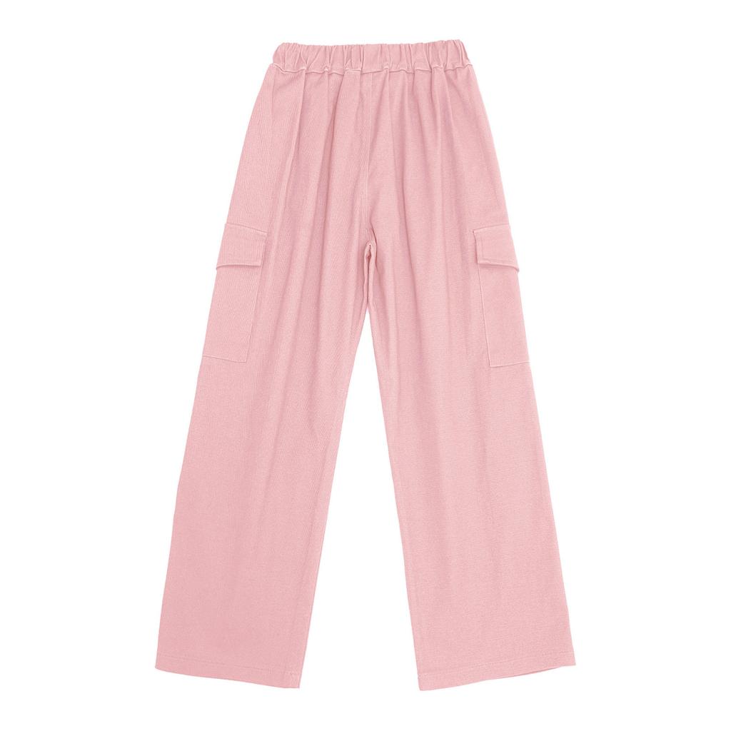 Kids Girls Stylish Clothing Elastic Waistband Cargo Wide Leg Long Pants for Daily Wear