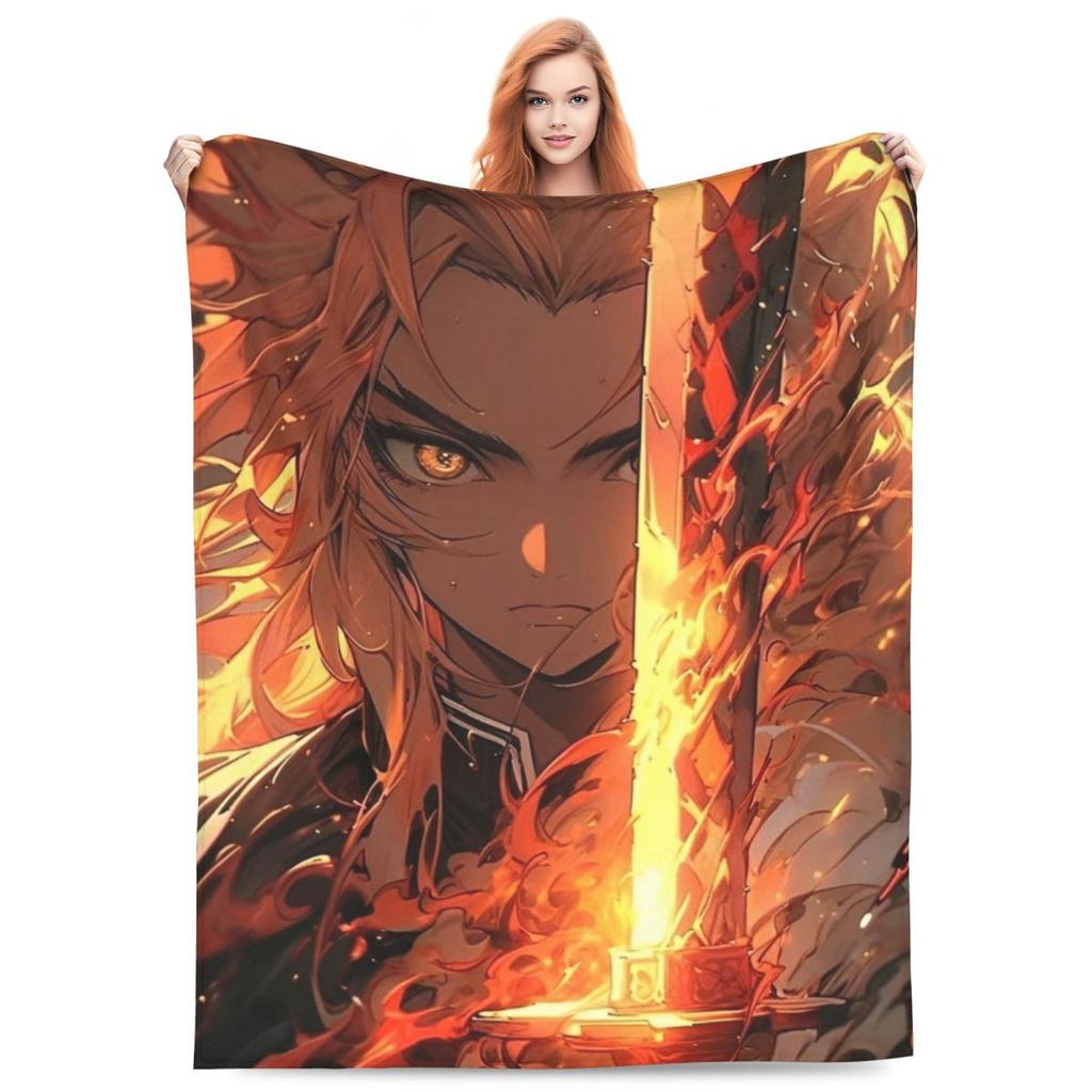 Flame Hashira Kyojuro Rengoku Blankets Anime Demon Slayer Plush Funny Warm Throw Blanket for Coverlet Spring/Autumn