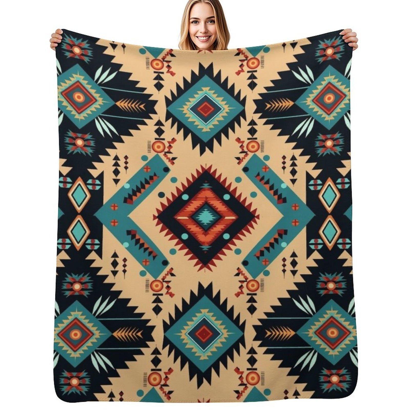 Indigenous Cherokee Nation Pattern Throw Blanket No Pilling Soft Warm Blanket for Bed Size: 75*100cm, Weight: 230 GSM