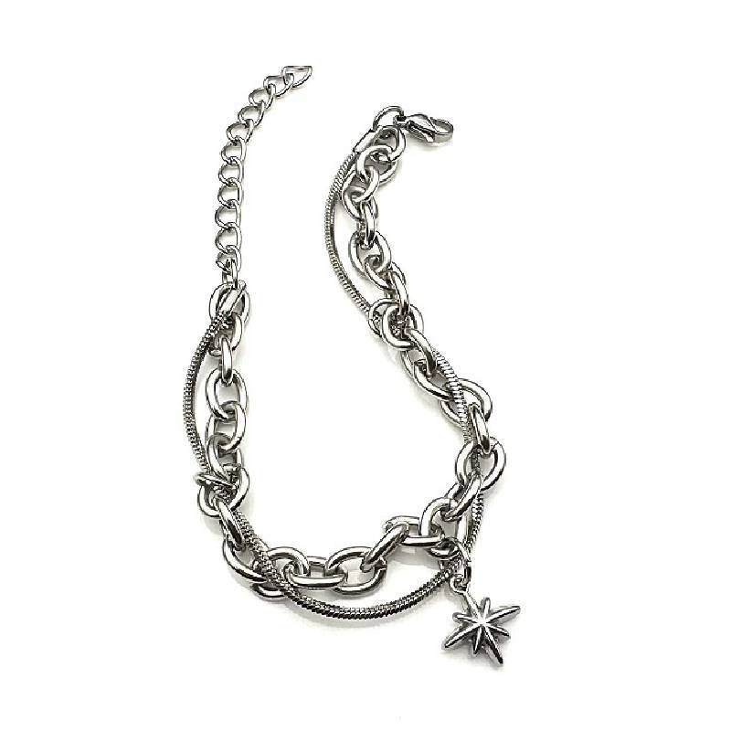 Titanium Steel Mens Chain Bracelet With Star Pendant Double Layer Geometry For Hip Hop Style