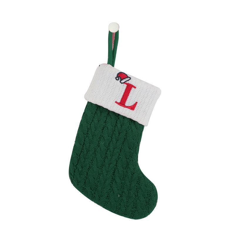 1 Stück Monogramm Gestrickte Socken Grün A-Z Buchstabe Hängende Weihnachtsstrümpfe Kamin Weihnachtsbaum Hängend Party Dekoration