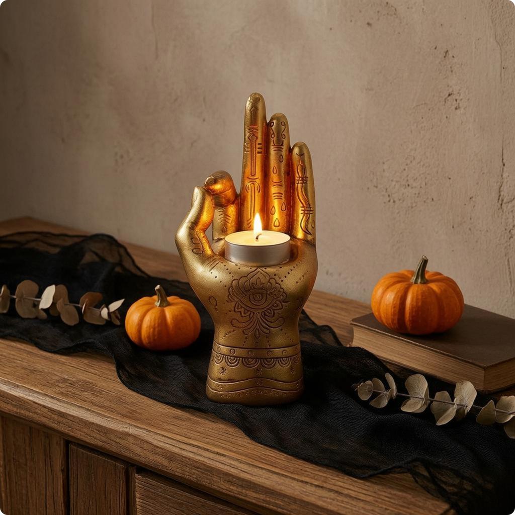 Hand Kerzenhalter Skulpturierte Oberfläche Teelichthalter Dekoration Handornament Romantische Beleuchtung Raumakzent Hohlmuster