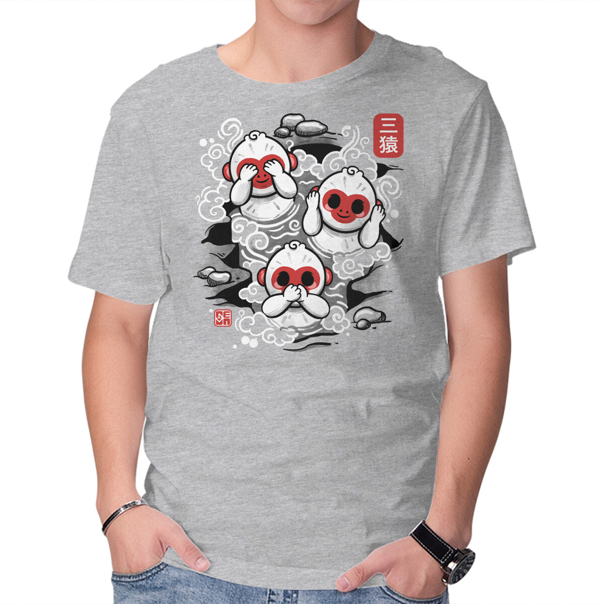 Unisex Crew Neck T-Shirt Three Wise Monkeys Graphic Short Sleeve Casual Tee S