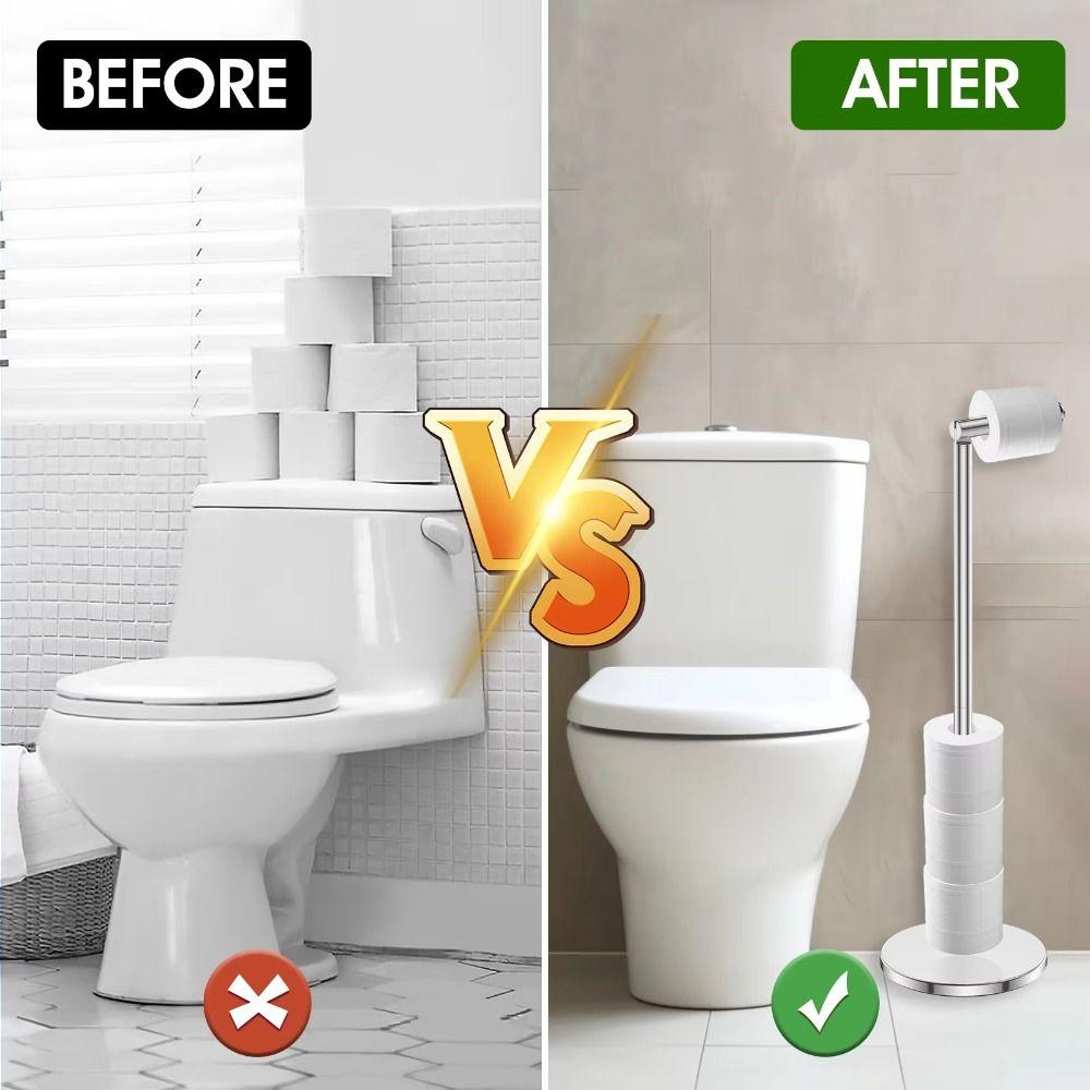Non-slip Freestanding Toilet Paper Holder Single Pole Floor Standing Paper Dispenser  Bedroom
