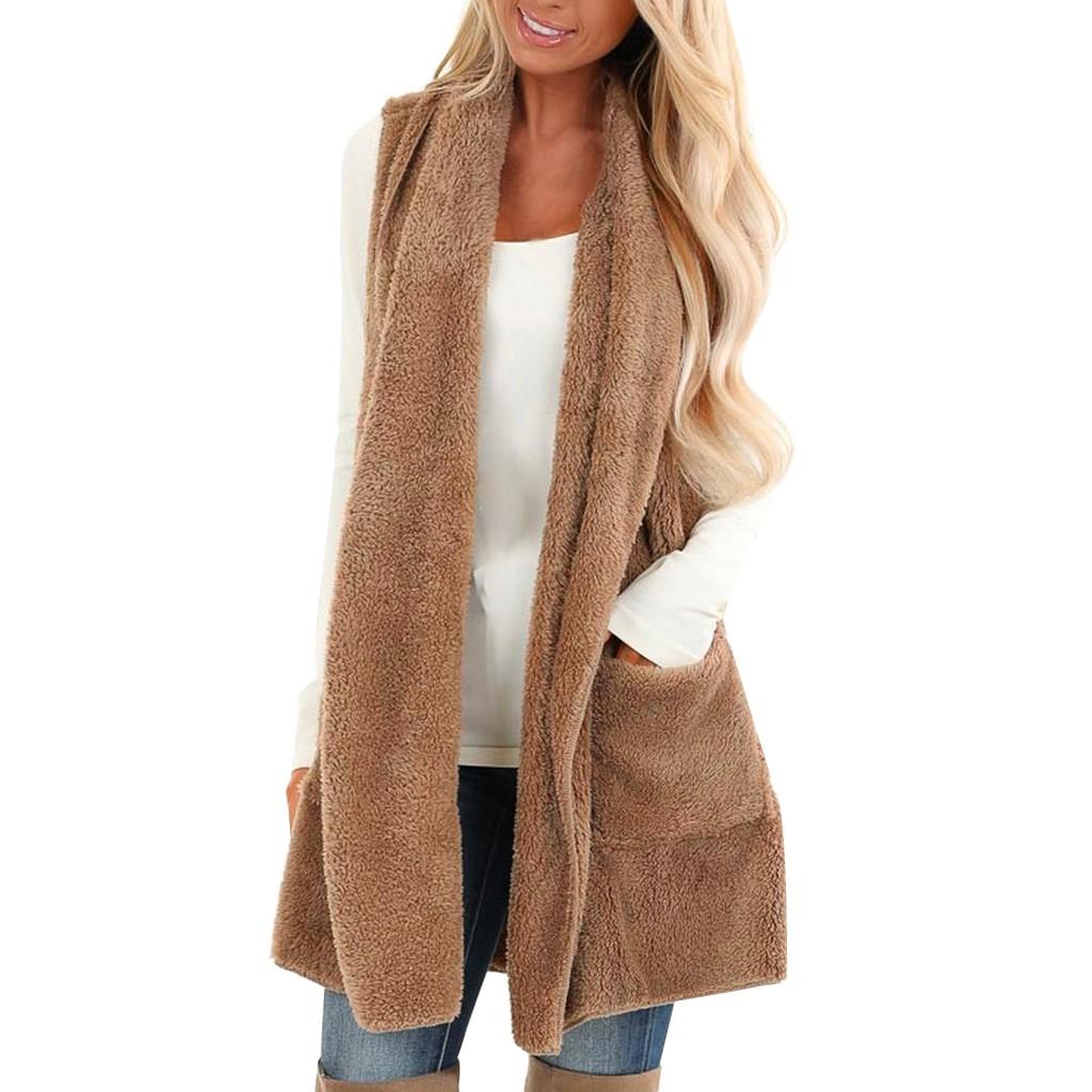 Womens Sleeveless Faux  Cardigan Fluffly Vintage Shaggy Vest Jacket Long Coat