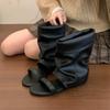 First Encounter Season Retro Open-Toed Piled Boots Women'S Summer Short Tube Word With Open-Toe Cool Boots Spice Girl