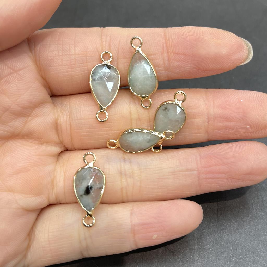 5Pcs Natural Stone Teardrop Faceted Connector Charms 9x20mm, Golden Plated Edge Crystal Pendants for DIY Necklace Bracelet Jewelry Making