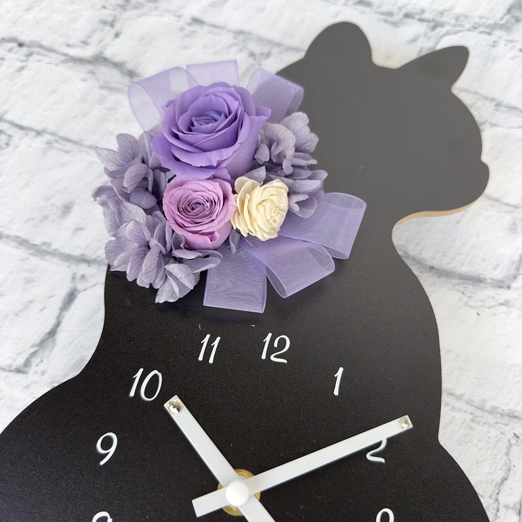 Kuroneko Flower Pendulum Wall Cat Preserved W172 X D45 X Lulu's Clock, Purple, Clock, Design, Flowers, Size H400mm, Purple, Lulu's-0660