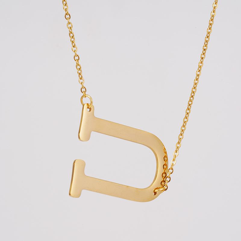 18K Gold Stainless Steel Alphabet Necklace—Women's Titanium Steel 26-Letter Pendant