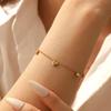 Gold Plated CZ Heart Round Charm Bracelet, Dainty Adjustable Cable Chain for Women, Cute Daily Jewelry