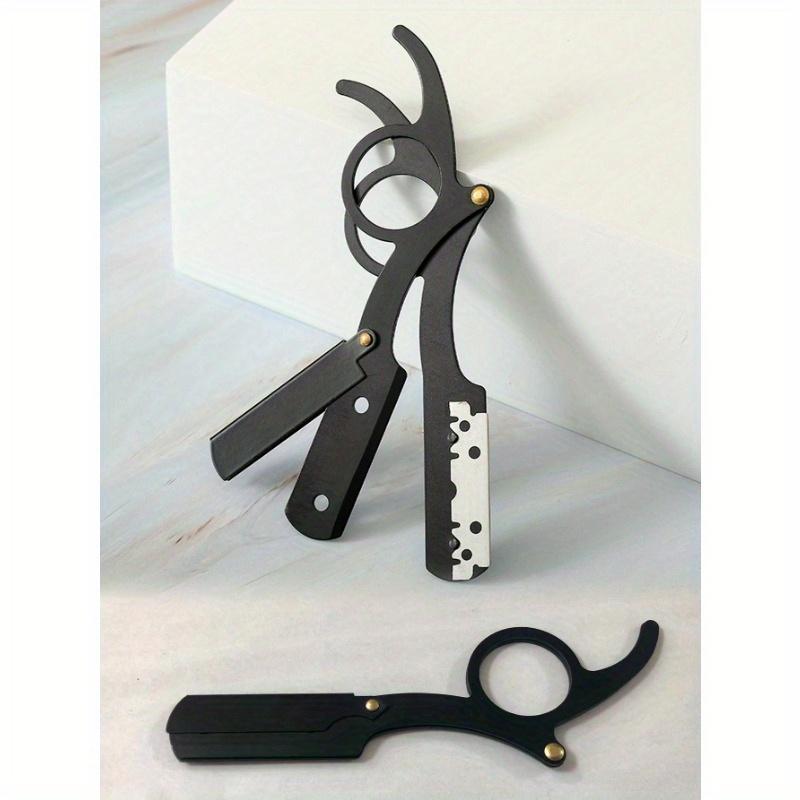 1pc Stainless Steel Men's Manual Thumb Shaving Razor With Razor Stand New Model Shaver Kit With Double-Edged Folding Razor Blade For Shaving, Trimming