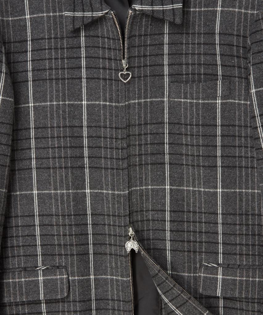 Beyond Closet [Collection Line] Vintage Detail Wool Check Riding Jacket Grey