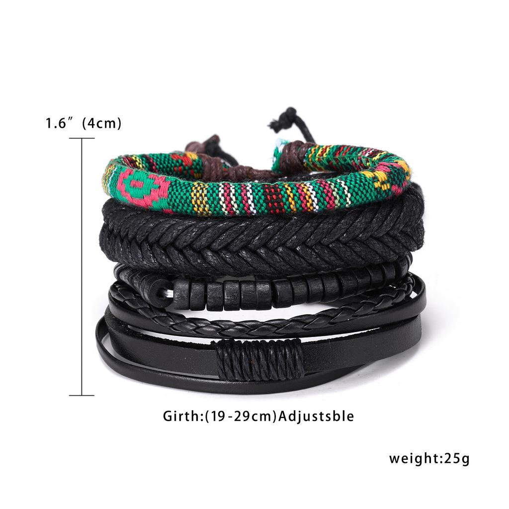 4pcs/set Bohemia Bracelets Bangles For Men Multilayer Woven Leather Vintage Ethnic Jewelry Bracelet