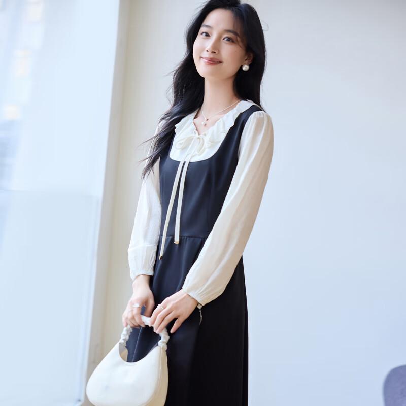 VICTORIA&VERA Ruffled Tie-Waist Faux Two-Piece Midi Dress