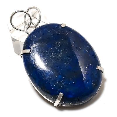 Natürlicher Lapislazuli-Edelstein, handgefertigt, 925er Sterlingsilber, Anhänger, 5,7 cm, L6z61