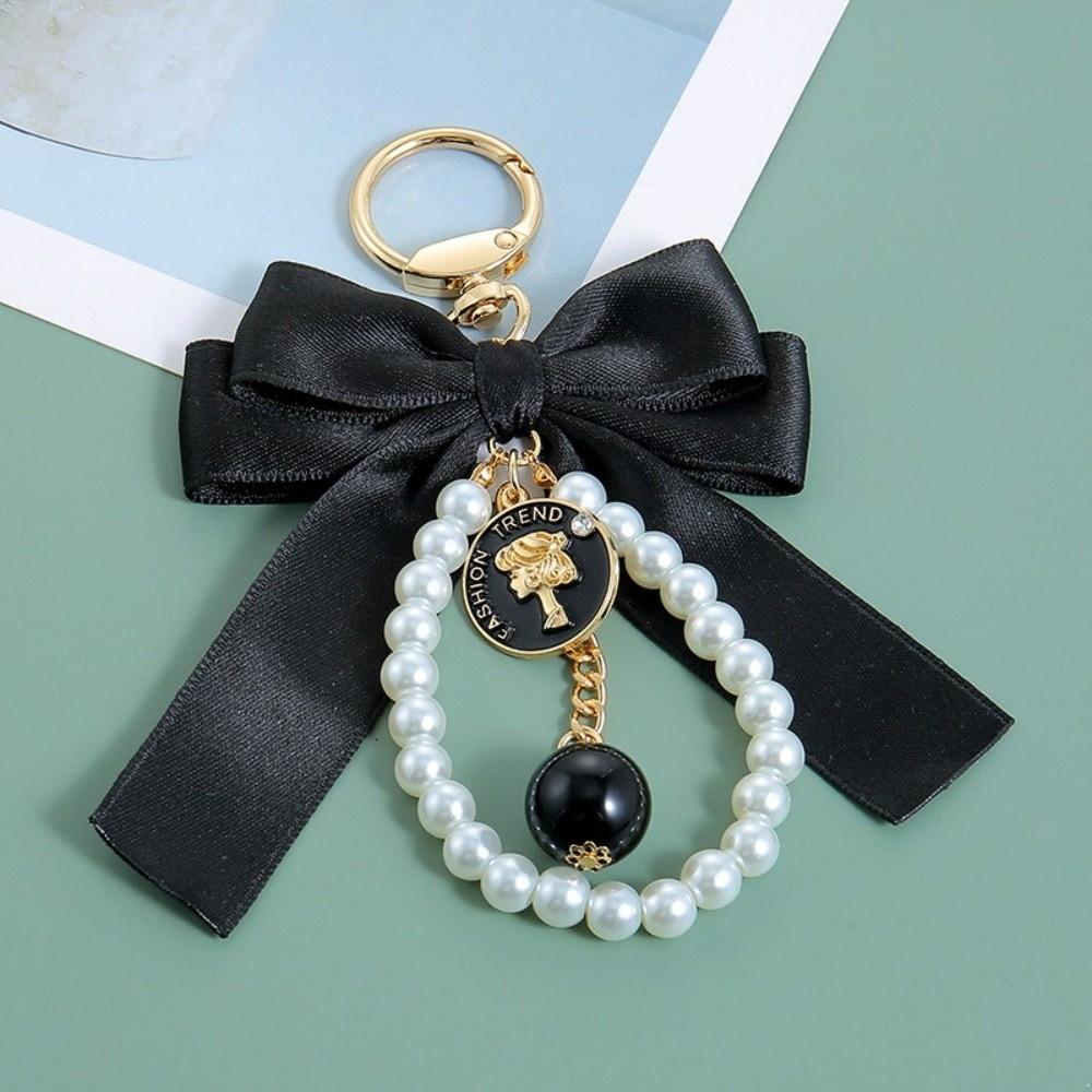 Pearl Chain Pearl Beaded Pendant Keyring Big Bow Car Keychain Exquisite Car Key Holder