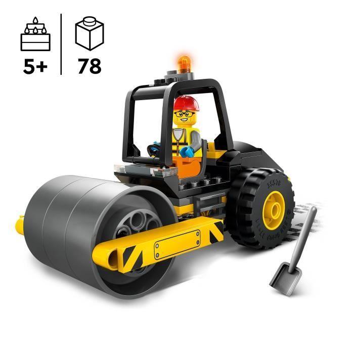 LEGO® 60401 City Le Rouleau Compresseur de Chantier, Maquette de Jouet de Camion avec Minifigurines d'Ouvrier