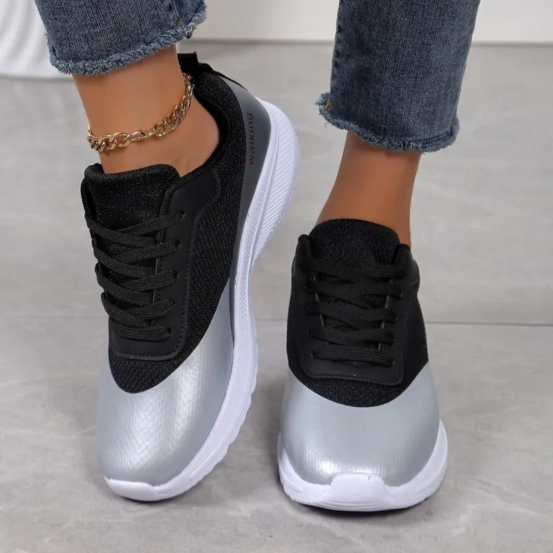 Fashion Shoes for Women 2024 Hot Sale Lace Up Women Vulcanize Shoes Autumn Breathable Mesh Mixed Colors Casual Comfortable Walking Shoes