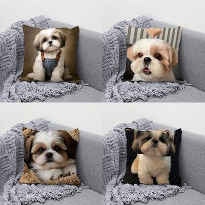 Urocza poszewka na poduszkę Shih Tzu Miękkie poszewki na poduszki do dekoracji sofy w stylu wiejskim Dekoracje do domu i Poszewka ochronna na poduszkę