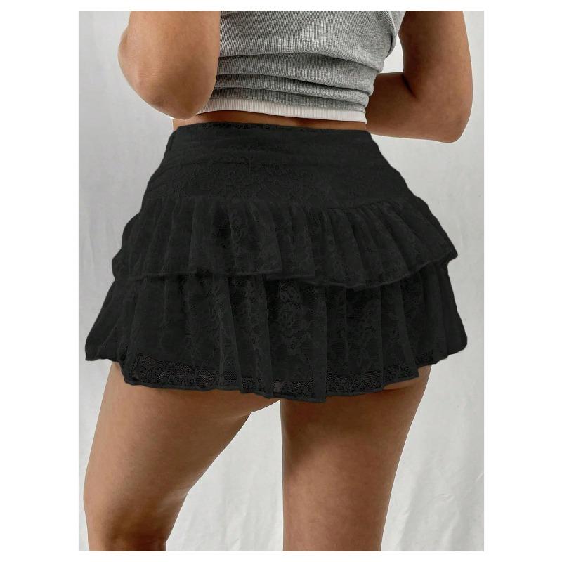 Women's Layered Lace Ruffle Mini Skirt High Waist Tiered Short Skirt Romantic Party Summer