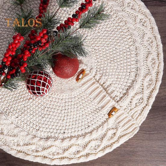 Christmas Tree Skirt Braided Cable Knit Tree Rug Xmas Tree Decoration for Holiday Home Party Fireplace Decor