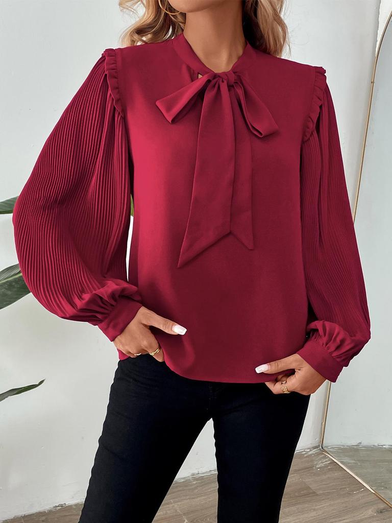 2024 Valentine's Day Lantern Sleeve Bow Collar Women's Shirt