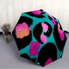 1pc Neon Leopard Print Automatic Folding Umbrella - 8-Rib Iron Frame, Windproof, Portable Sunshade with Plastic Handle for Travel & Outdoor