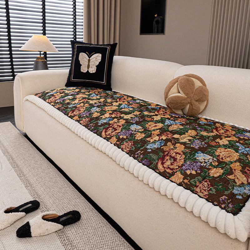 

Winter Thick Sofa Cover Warm and Comfortable Plush Anti Slip Living Room Retro Style Sofa Cushion Home Decoration Cover Cloth 70x70cm