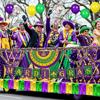 Mardi Gras Parade Float Decorations Kit Purple Green Gold Tinsel Garlands Fan Flag Mardi Gras Banner Balloons Paper Fans Streamers Masquerade Masks