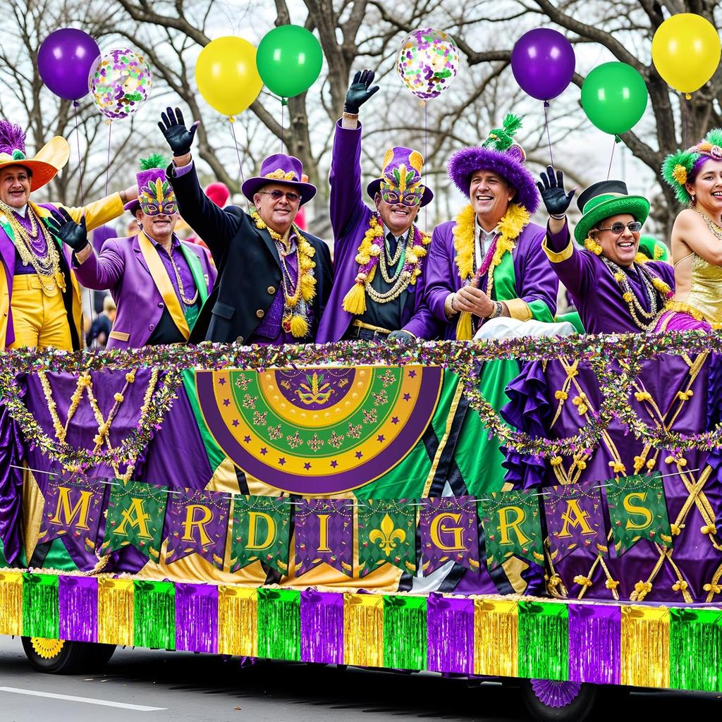 Mardi Gras Parade Float Decorations Kit Purple Green Gold Tinsel Garlands Fan Flag Mardi Gras Banner Balloons Paper Fans Streamers Masquerade Masks