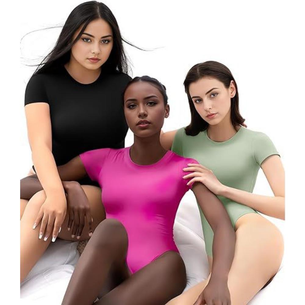 Women's Natrelax Sexy Bodysuit Thong Short Sleeve Halter Racerback High Neck Tank Tops Body Suits for Going Out