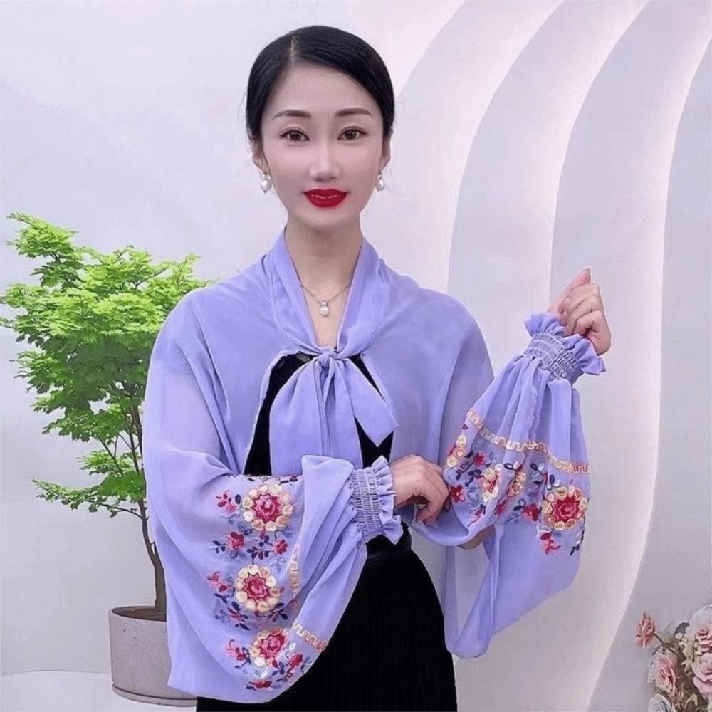 Long Sunscreen Scarf Breathable Seaside Vacation Cloak Sweet Flower Shawl  Neck Decoration фиолетовый