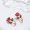 New Creative Rose Earrings For Women  Rose Gold Color Red Enamel Fashion Fine Jewelry Party Cute Vintage Drop Earrings