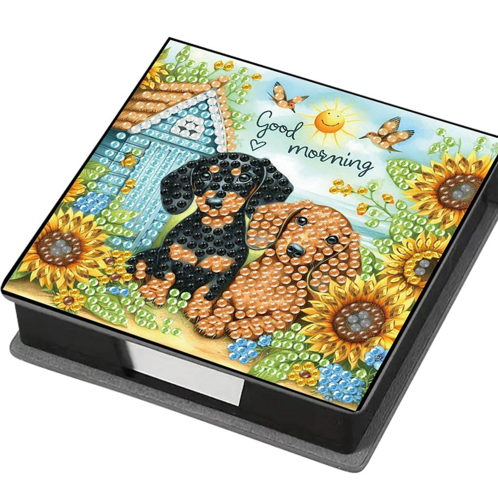 DIY Rhinestones PU Diamond Painting Notecard Box with 160 Sheets Paper Gem Painting Memo Pad Holder Mosaic Kit for Home Office
