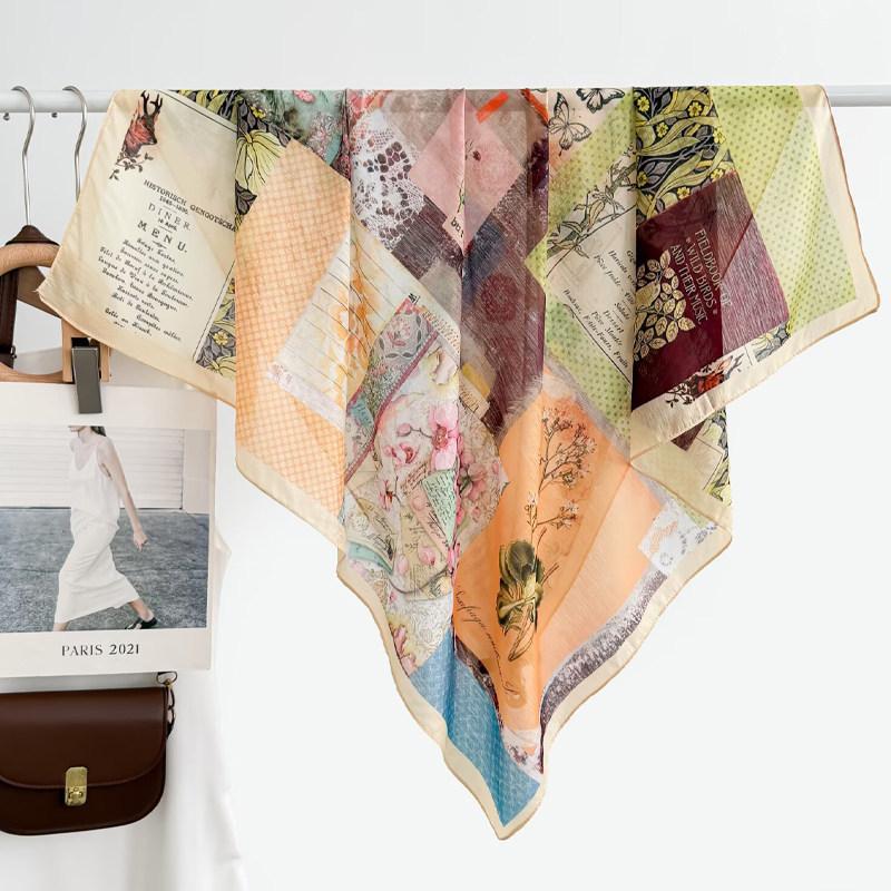 Atmosphere Blue Cashew Flower Silk Scarf 91 Series Neck Large Square Scarf Women's Scarf Seaside Baotou Scarf Sunscreen Shawl