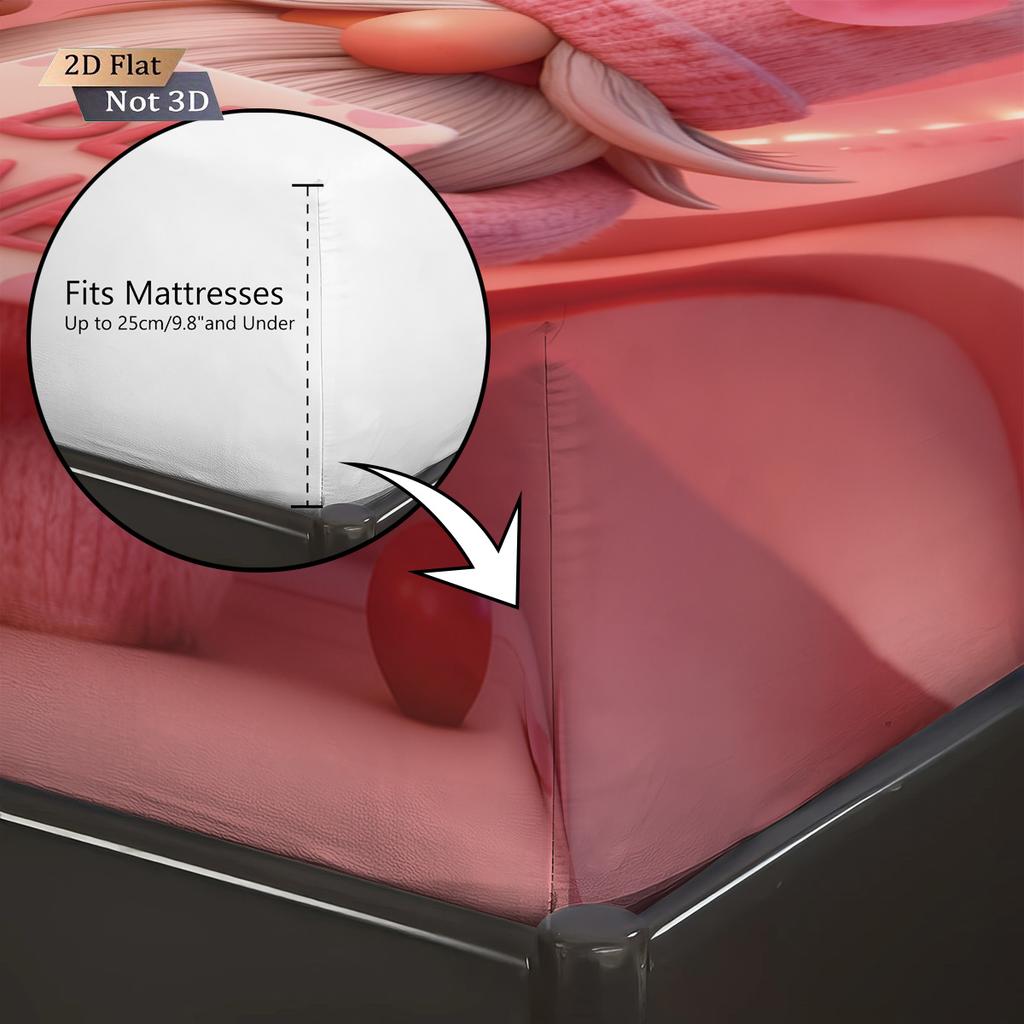 3pcs Valentine's Day Romantic Pink Love Essence Print Coreless Bed Sheet Set Multi Size Bedroom Bed Cover Holiday Decoration
