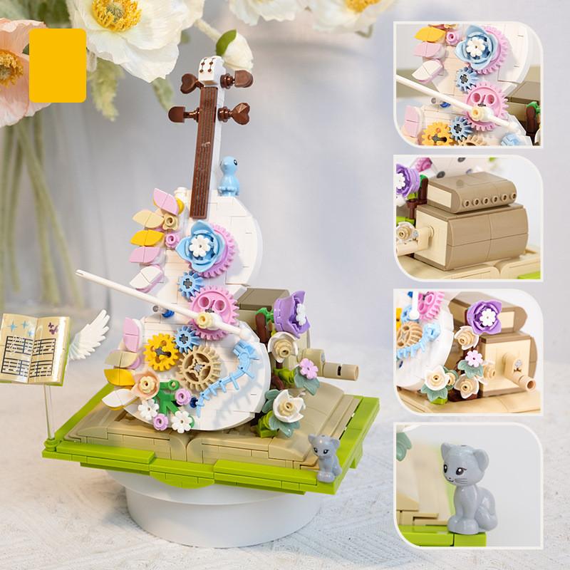 Flower Creative Books Violins Building Blocks Children Toys Desktop Ornaments