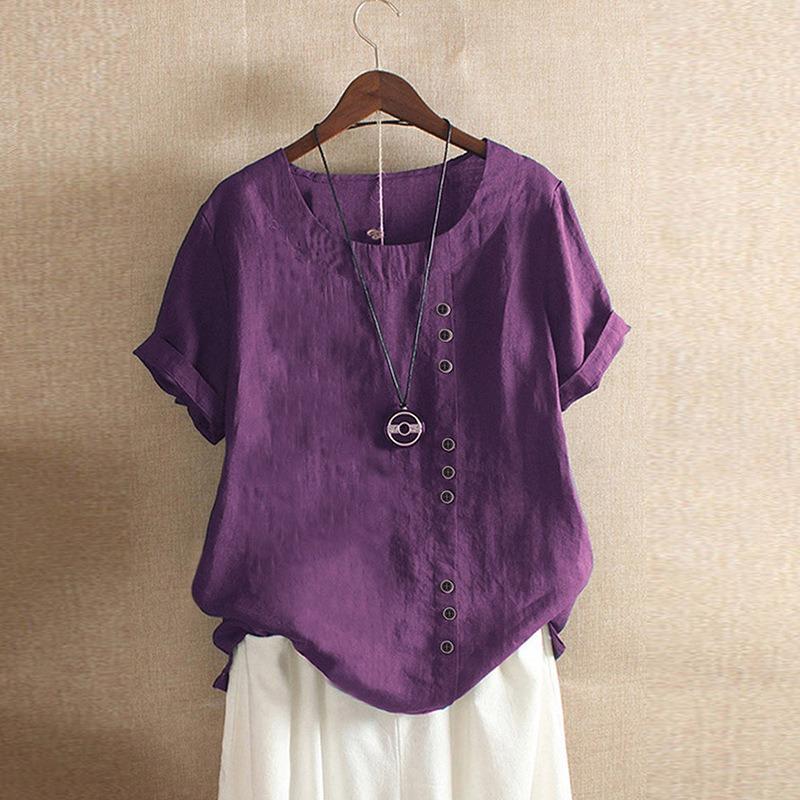 BITCED Women's Fashion Casual Solid Color Print Short Sleeve O-Neck Blouses & Shirts