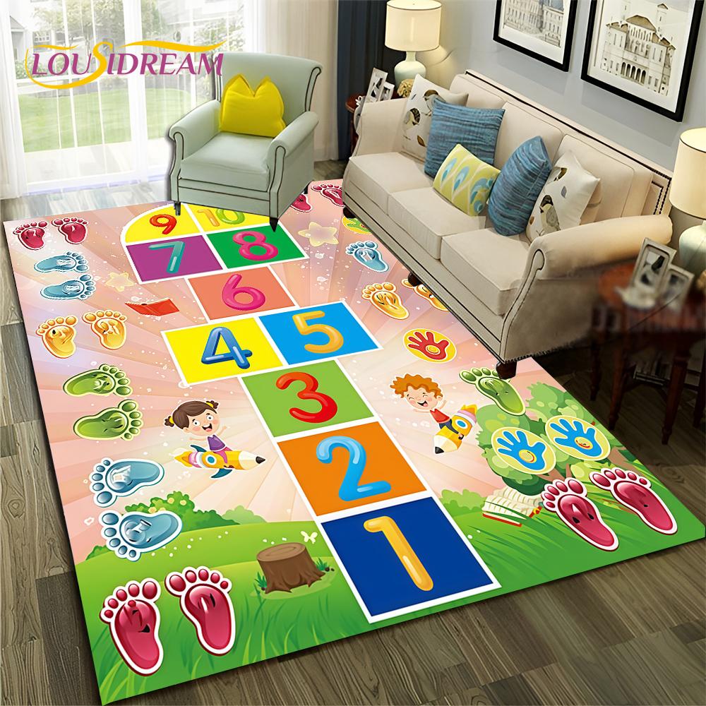 3D Hopscotch Child Digital Games Boy Girls Cartoon Carpet Rug for Home Living Room Sofa Doormat Decor,kids Non-slip Floor Mat
